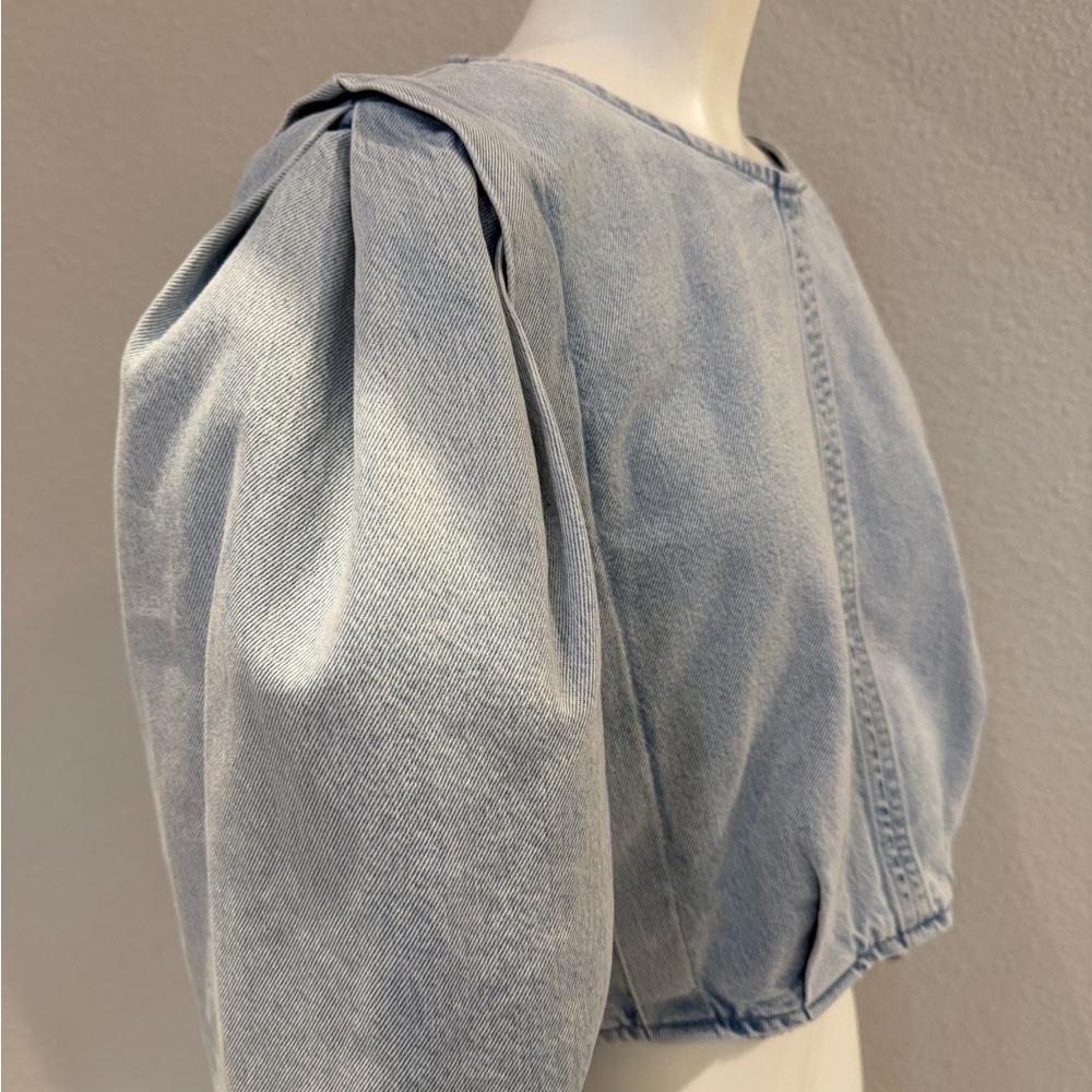 ZARA Light Blue Denim Zip Back Top - Picture 4 of 9